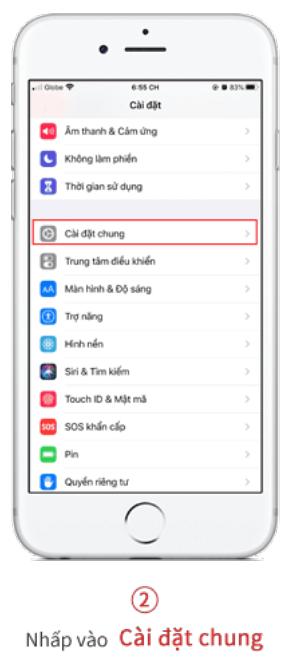 Vào cài đặt chung trên iphone