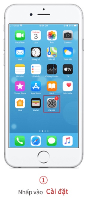 vào cài đặt iphone