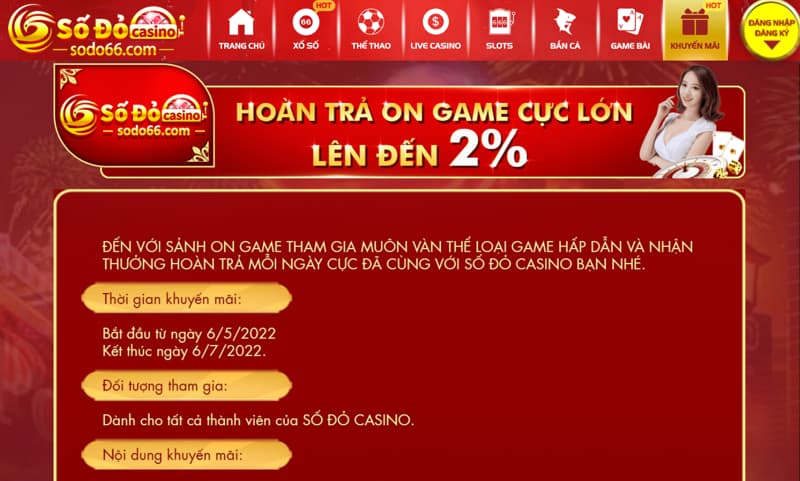 Khuyến mãi hoàn cược 2%